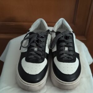 Black and White Sneakers with Checkered Laces